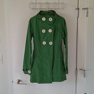 Nick & Mo Green Babydoll Funnel Neck Trench Coat w/ Floral Lining (Size S)